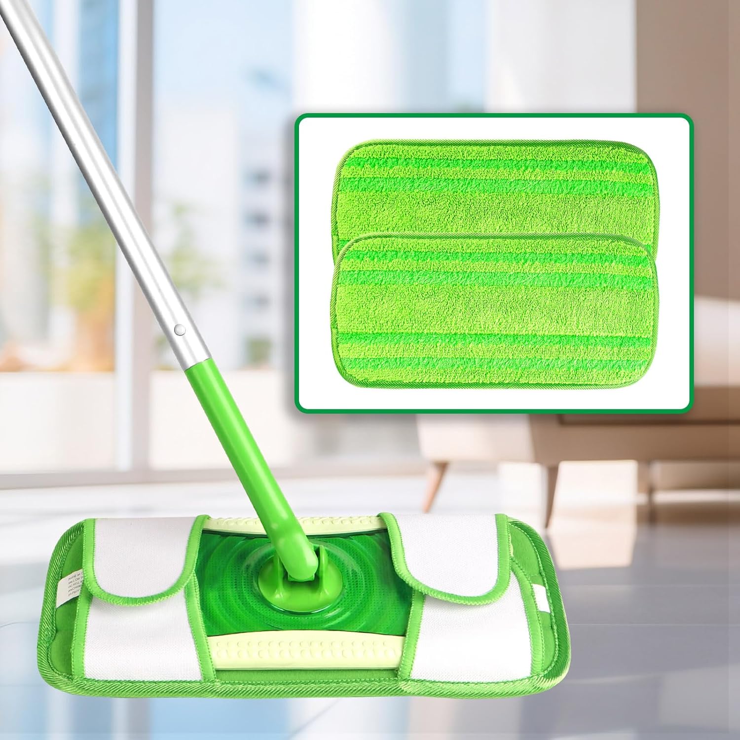 4Pack Microfiber Mop Pads, Reusable and Machine Washable Pad Refills, Mop Head Replacements Perfect for Wet and Dry Floor Cleaning