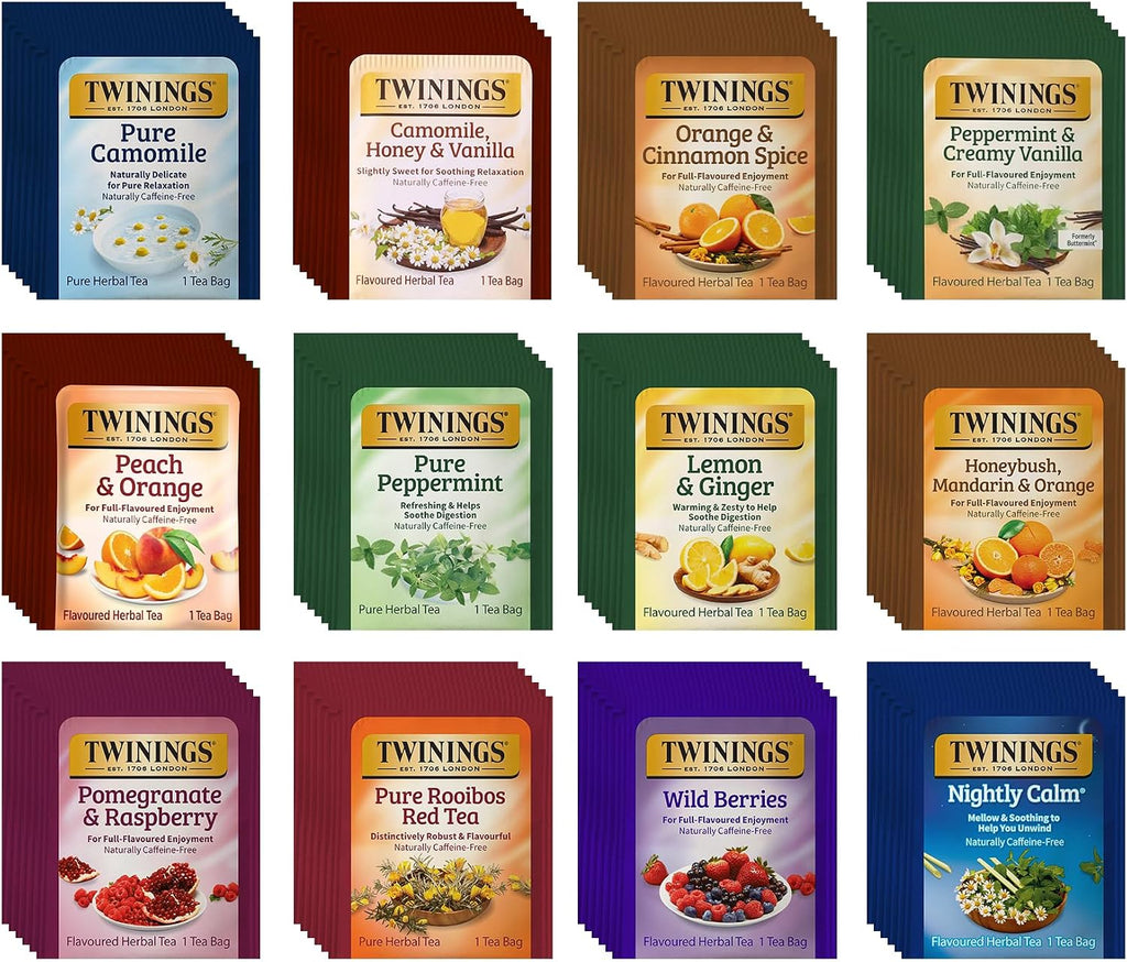 Twinings 48 Tea Bags Herbal Variety Pack – 12 Herbal Flavors, Caffeine-Free, Individually Wrapped, Perfect Tea for Any Occasion