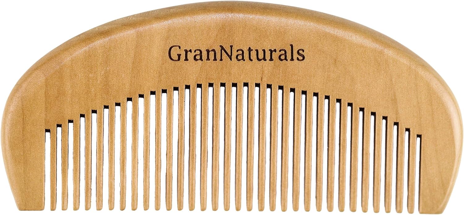GranNaturals Wooden Comb for Detangling & Styling Wet or Dry Hair - Small Pocket Sized Fine Tooth Natural Wood for Curly, Thin, Thick, Wavy, or Straight Hair - Birthing & Labor Tool