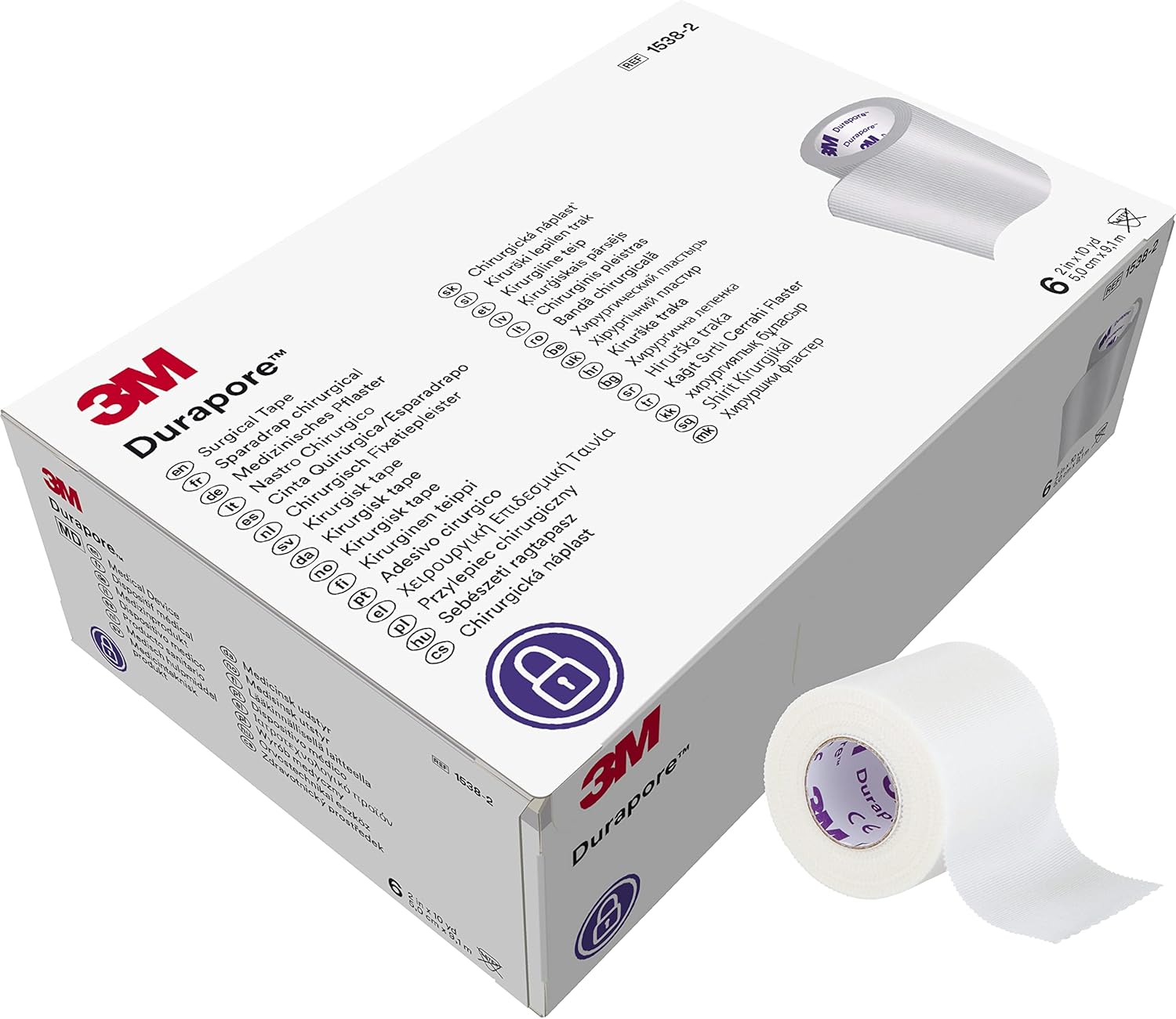 3M™ Durapore™ Surgical Tape 1538-2, 2 inch x 10 yard (5cm x 9,1m), 6 Rolls/Box