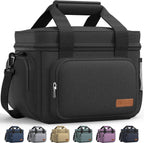 HOTOR Lunch Box for Men and Women - Leak-Proof Insulated Lunch Cooler Bag with Adjustable Strap, Multiple Pockets for Office, Picnic, Hiking, Beach, 1 Layer, 18L, Black, 13.4" x 9.1" x 10.0"