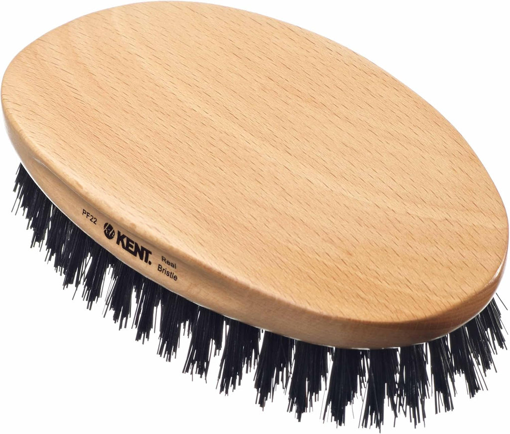 Kent PF22 Oval Black Military Brush - Boar and Nylon Bristle Mix for Men's Grooming, 360 Wave, and Facial Care. Made in England