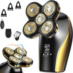 Head Shavers for Bald Men, Waterproof Electric Razor, Wet and Dry Electric Shaver Kit, 5D Bald Head Shaver with LED Display Grooming Kits (Gold)