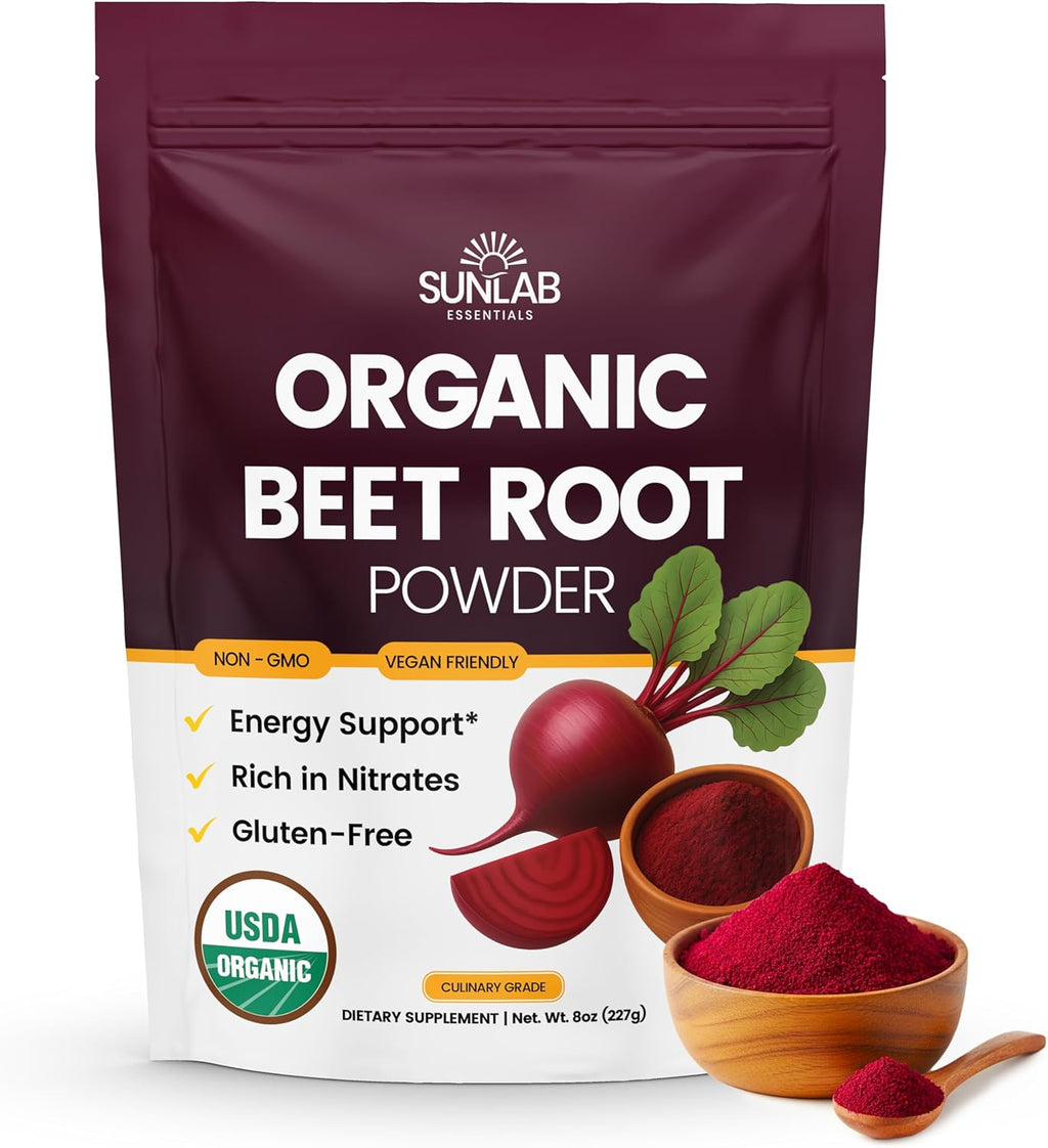 Organic Beet Root Powder (8oz) USDA Organic Beetroot Powder Supplement - Energy, Heart & Immune Support for Adults - Vegan Beetroot Juice - Rich in Nitrates - Non GMO, Gluten-Free & Made in USA