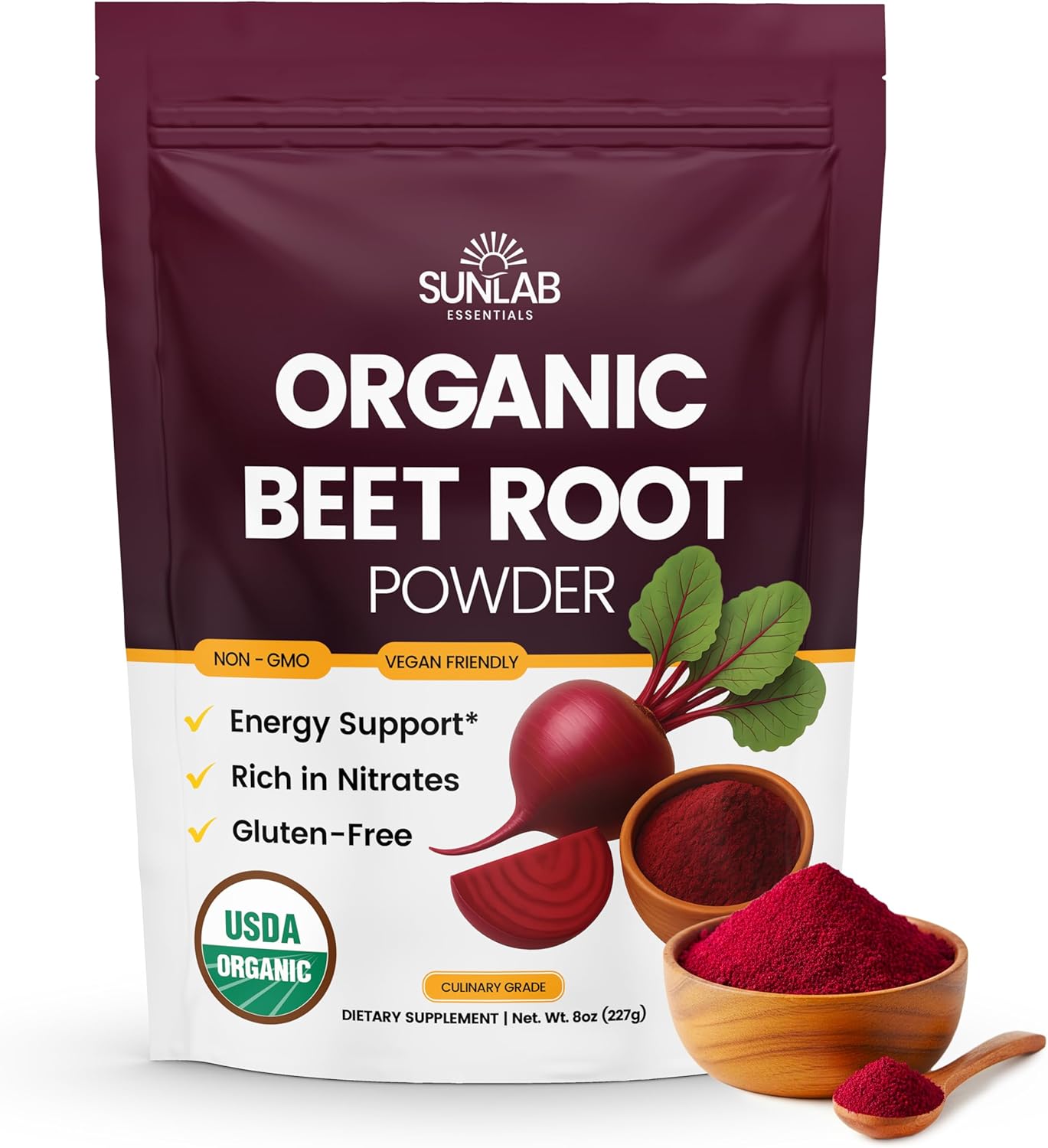 Organic Beet Root Powder (8oz) USDA Organic Beetroot Powder Supplement - Energy, Heart & Immune Support for Adults - Vegan Beetroot Juice - Rich in Nitrates - Non GMO, Gluten-Free & Made in USA