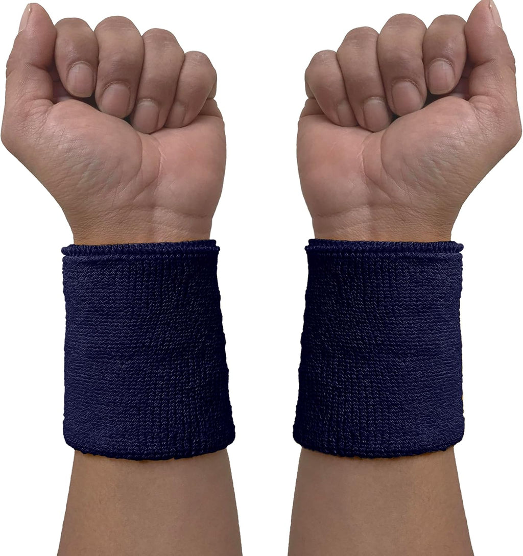 COUVER 4" Tall Wrist Sweatband - Plain Solid Color Soft Cotton Terry Cloth Sport Wristband 1 Pair