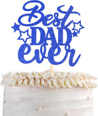 1 Pack Happy Father's Day Cake Topper Glitter Best Dad Ever Cake Pick Super Dad Star Cake Decoration Love Dad Cupcake Topper for Happy Father's day Theme Men Birthday Party Supplies Blue