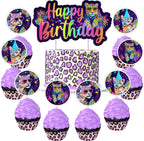 Cheereveal Rainbow Cheetah Cake Cupcake Toppers for Boys Girls - Leopard Print Cake Cupcake Picks, Jungle Safari Animal Birthday Party Decorations