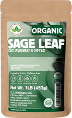 U.S. Wellness Naturals Organic Sage Leaf, 1 Pound, Cut and Sifted Loose Leaf Tea and Seasoning, Albanian Origin