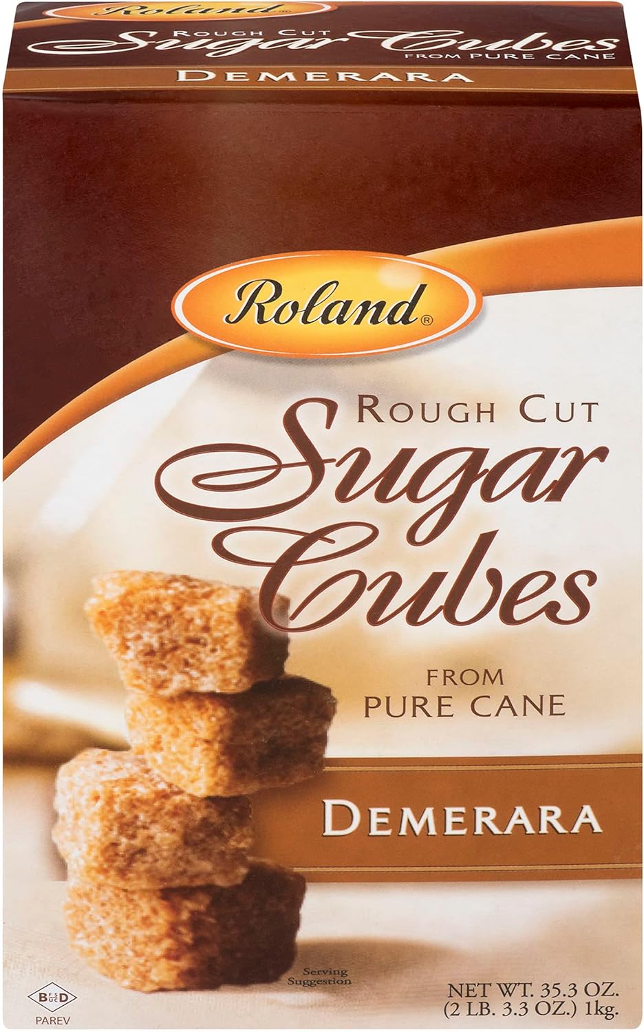 Roland Foods Demerara Rough Cut Brown Sugar Cubes, Specialty Imported Food, 35.2 Ounce Box, Pack of 1