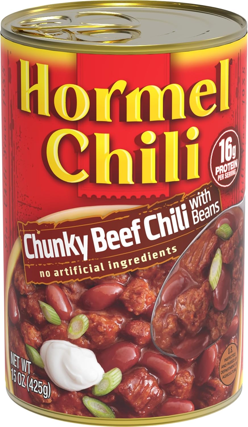 HORMEL Chili Chunky Beef Chili with Beans, No Artificial Ingredients, 15 Oz