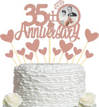 Sumerk 35th Anniversary Cake Topper,13PCS Rose Gold Glitter Cake Toppers Cake Decorations Set for 35th Wedding Anniversary Celebration Party