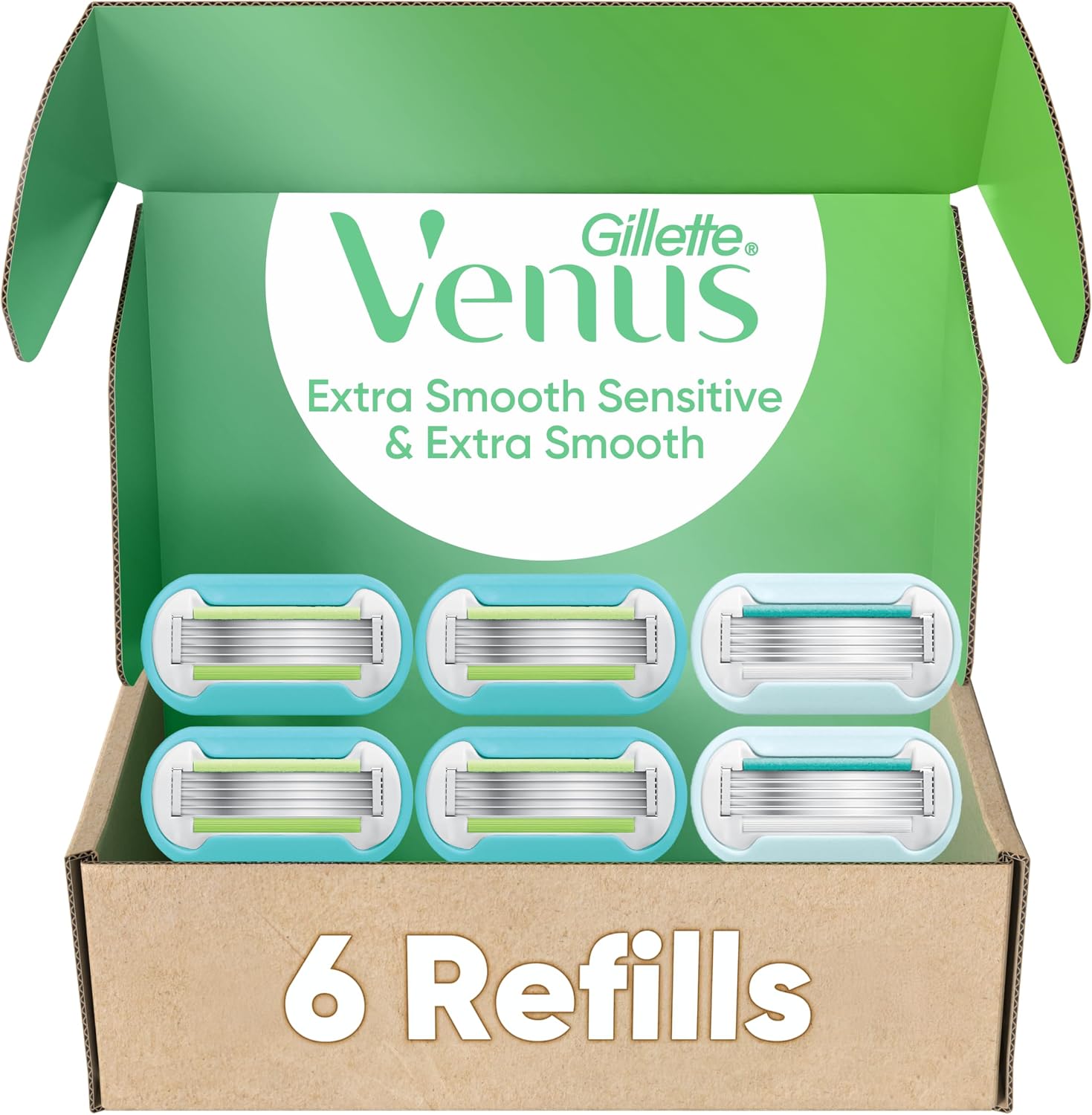 Gillette Venus Extra Smooth 4 count, plus Gillette Venus Extra Smooth Sensitive 2 count, 5-Bladed Women's Razor Blade Refills