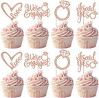 Rsstarxi 24 Pack We're Engaged Cupcake Toppers Glitter Diamond Ring Love Sweet Heart Cupcake Picks She Said Yes Cake Decorations for Wedding Engagement Bridal Shower Party Supplies Rose Gold