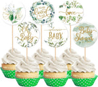 36 PCS Baby Shower Cupcake Toppers Woodland Jungle Leaf Love Welcome Baby Cupcake Picks Oh Baby Cake Decorations for Gender Reveal Baby Shower Theme Kids Boys Girls Birthday Party Supplies
