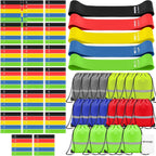 Sratte 120 Pcs Workout Loop Resistance Bands Bulk, Gym Elastic Bands Set for Fitness Sport Class Students Members Gift Physical, 5 Pieces Each Set, with Large Drawstring Backpack Bags
