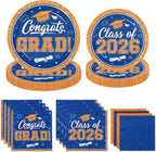 Graduation Plates and Napkins 2026,200pcs Orange and Blue Graduation Decorations 2026 Disposable Congrats Grad Paper Plates for Class Of 2026 Party Supplies,Serve 50