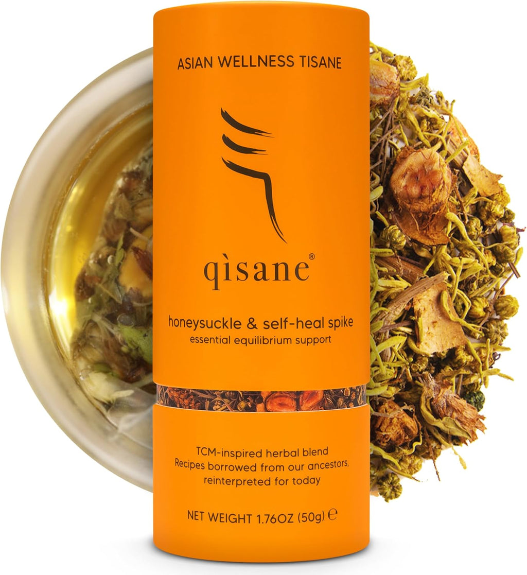 qìsane Honeysuckle Tea with Chinese Medicinal Plants - Dried Honeysuckle Flowers, Self Heal Spike, Lemon Verbena & Monkfruit to Help Support Detox & Ease Discomfort - 10 sachets (~30 cups)