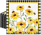 JarThenaAMCS 80 Pcs Sunflower Luncheon Napkins Floral Bee Disposable Paper Napkin Decorative Diamond Check Dessert Dinner Hand Napkin for Summer Party Supplies Decor