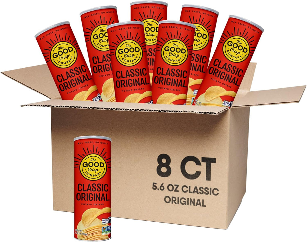The Good Crisp Company Original Gluten-Free Potato Chips, 5.6 Oz Cans (Pack of 8), Non-GMO, Allergen Friendly, Potato Chip Snack Pack