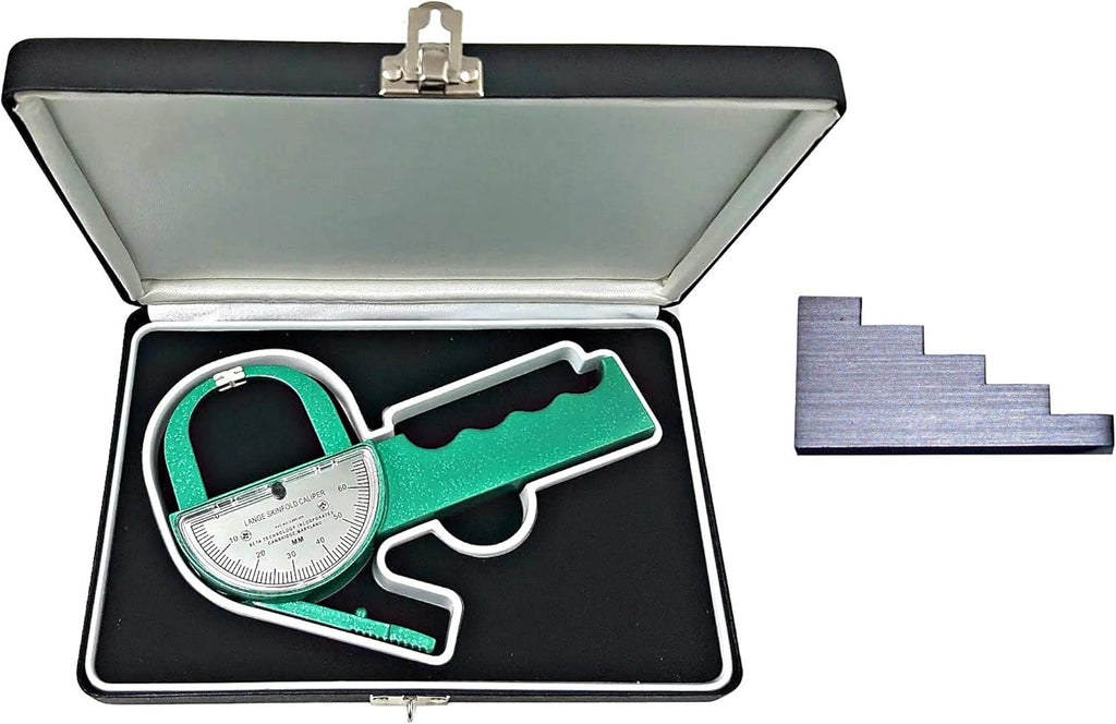 Lange Skinfold Caliper with 5-Step Calibration Block, Compact Hard Case, and Instruction Manual with Charts to Measure and Calculate Body Fat Percentage, 1.0 mm Accuracy, Professional Quality