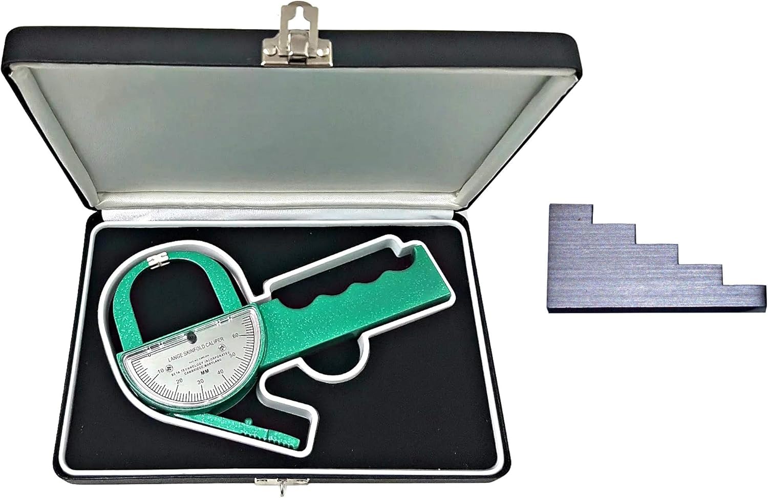 Lange Skinfold Caliper with 5-Step Calibration Block, Compact Hard Case, and Instruction Manual with Charts to Measure and Calculate Body Fat Percentage, 1.0 mm Accuracy, Professional Quality