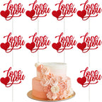Valentines Cake Toppers Red Cake Topper Glitter "Love You" Cake Toppers Birthday Wedding Cake Decoration for Valentine's Day Birthday Wedding Party 10pcs