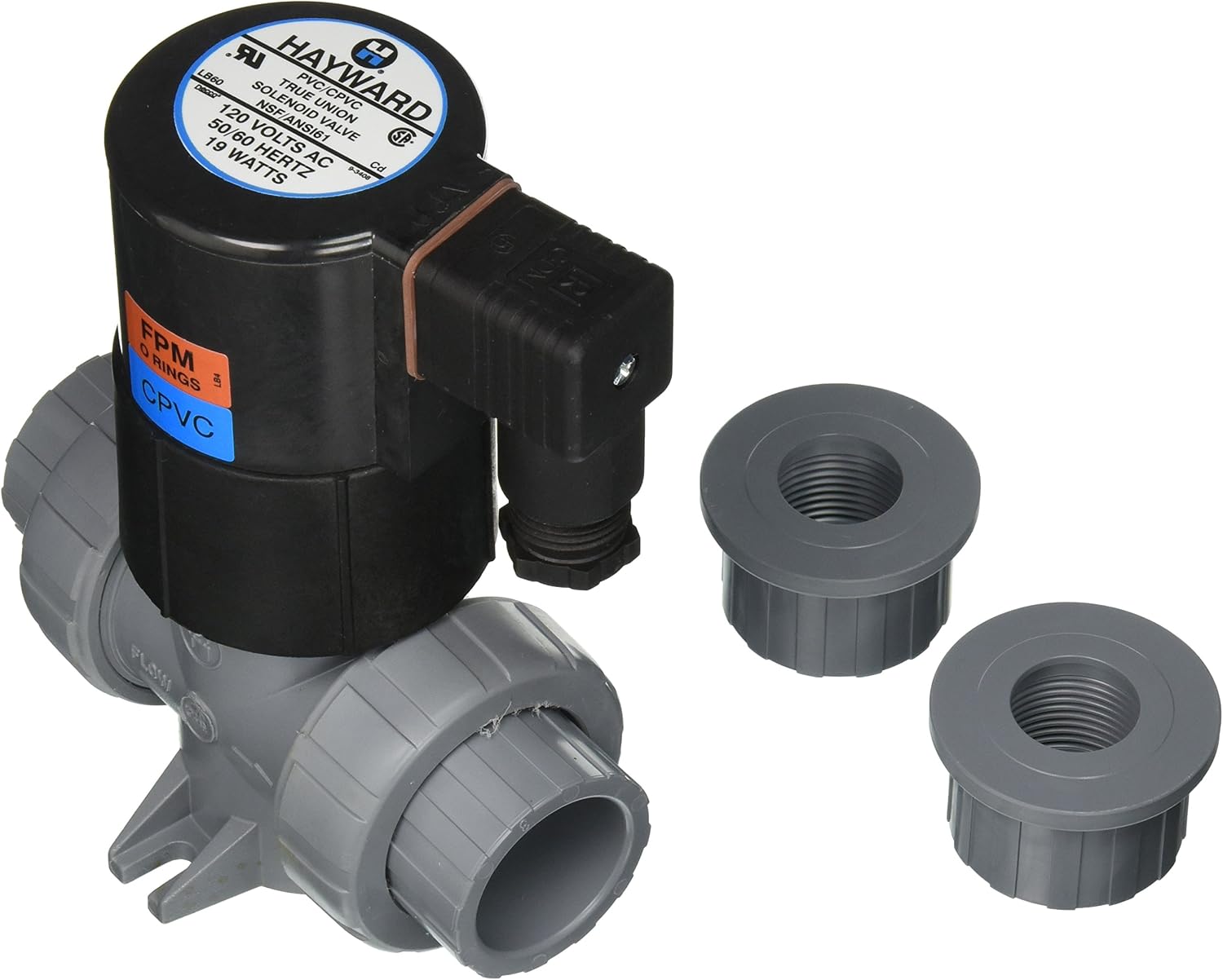 Hayward SV20100STV 1-Inch CPVC NPD Design True Union Solenoid Valves with FPM Seal and Socket/Threaded End Connection