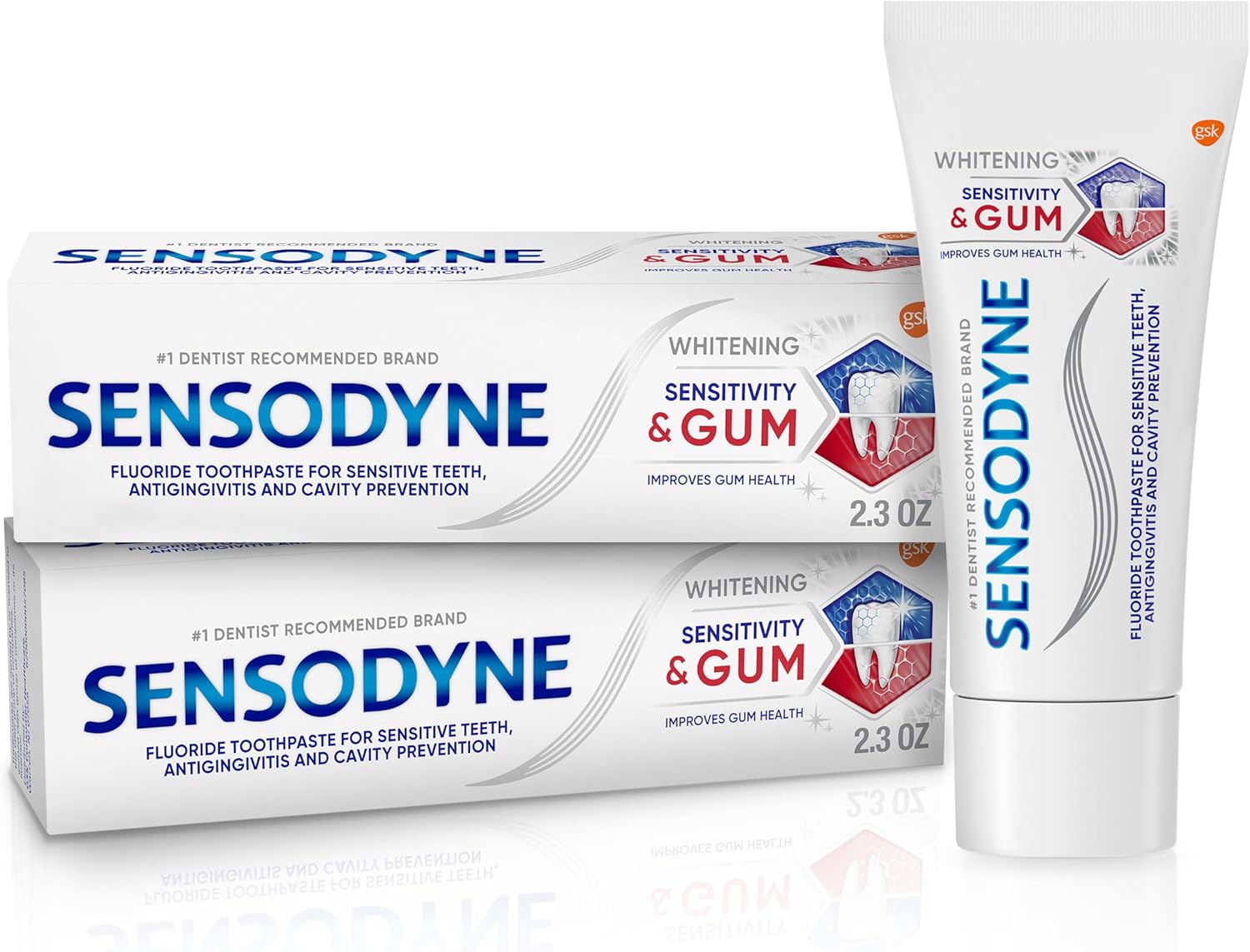 Sensodyne Sensitivity & Gum Sensitive Teeth Whitening Toothpaste, Toothpaste for Gingivitis and Sensitive Teeth Treatment - 2.3 Ounces (Pack of 2)