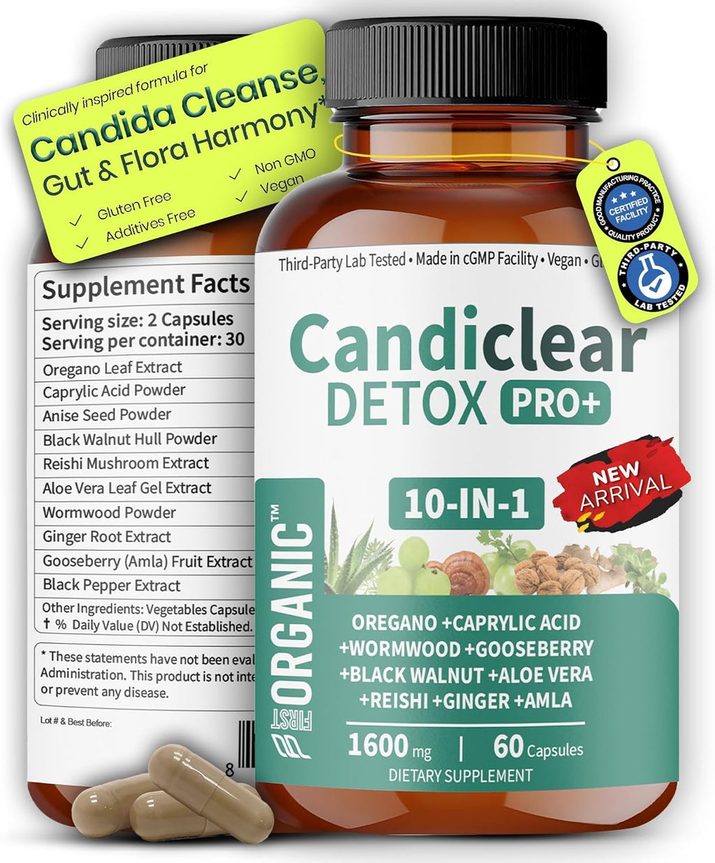 Women’s Candida Cleanse & Yeast Balance | Herbal Parasite Detox with Oregano, Wormwood, Black Walnut & Clove | Gut, Digestive & Flora Rebalance Formula | Third-Party Tested, Vegan, Non-GMO, 60 Caps