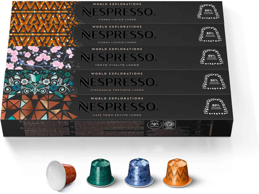 Nespresso Capsules Original Line, Morning Lungo Blends Variety Pack, Mild to Medium to Dark Roast Coffee, 50-Count Coffee Pods