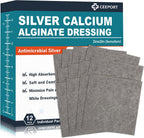 Ceeport 2 "x 2" Ag Silver Calcium Alginate Wound Dressing Pads, 12 Individual Pack Highly Absorbent Painless Removal Dressing, Soft Silver Dressings for Wound Care, Non-Stick Gauze Pads for Wounds