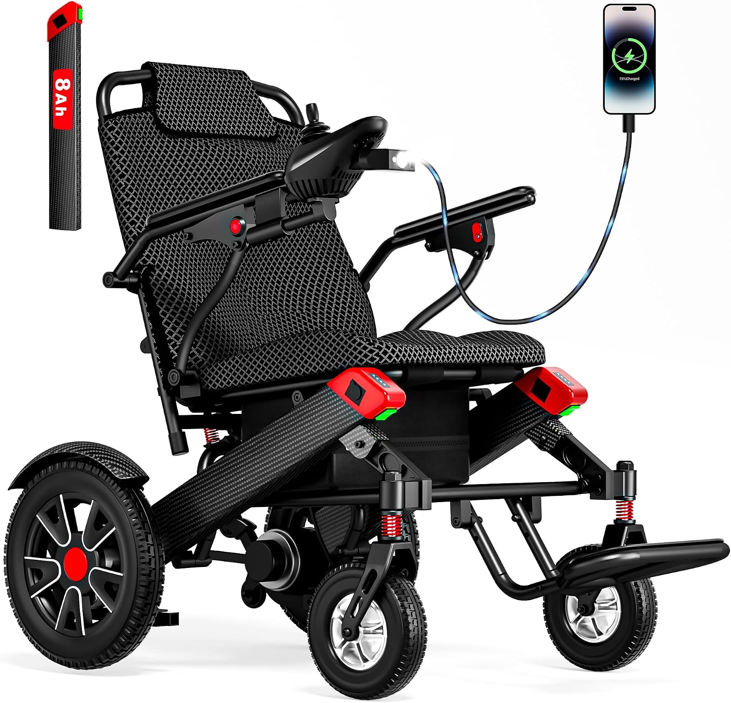 Electric Wheelchairs for Adults Foldable Motorized for Seniors, 20.3" Widened Space, 500W Power,12 Miles Range, Max Up 350LBS& LED Light&Dual Battery Slots, Airline Approval（1-Battery Version）