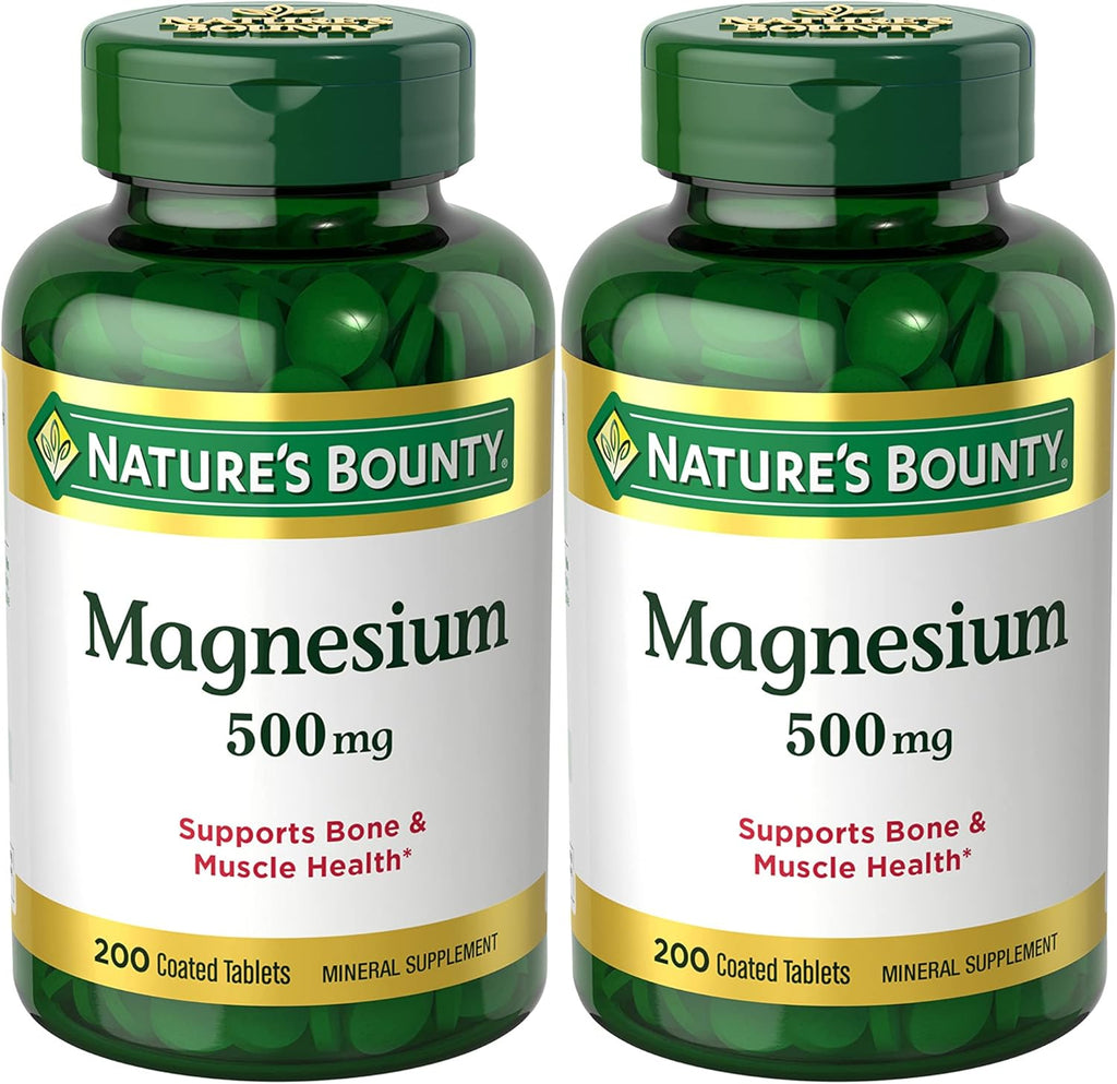 Nature's Bounty Magnesium Supplements 500mg Tablets, Support Bone & Muscle Health, 200 Count (Pack of 2)