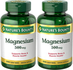 Nature's Bounty Magnesium Supplements 500mg Tablets, Support Bone & Muscle Health, 200 Count (Pack of 2)