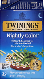 Twinings Nightly Calm Herbal Tea Individually Wrapped Bags, 20 Count (Pack of 1), Spearmint & Lemongrass, Naturally Caffeine-Free, Enjoy Hot or Iced, 20 Teabags
