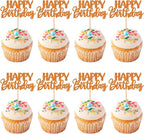 30 PCS Happy Birthday Cupcake Toppers Glitter Happy Birthday Cupcake Picks for Celebrating Birthday Anniversary Theme Party Cake Decorations Supplies Orange