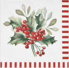 Gift Boutique 100 Count Christmas Berry Cocktail Napkins – Holiday Party Paper Napkins with Red Striped Border and Holly Berry Design for Winter Celebrations