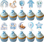 40 PCS Baby Boy Cupcake Toppers Baby Shower Decorations for Boys Rainbow Balloon Star Moon Bear It's a Boy Cupcake Picks for Baby Shower Kids Boys Birthday Party Cake Decorations Supplies Blue