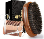 Sosoon Beard Brush for Men, 100% Pure Boar Bristle Beard Brush, Beard Grooming Set Including Beard Comb, 2 Pcs Mustache Scissors, and Travel Bag
