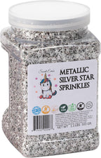 Sweet Eva’s METALLIC SILVER STAR SPRINKLES, Dairy-Free,Gluten-Free,Egg-Free,Soy-Free,Nuts-Free,Vegan,Kosher,Jimmies,Cupcakes,Cookies,Cakes,Decorating,Baking,Topper,Bulk Candy,Large, Large, 1.5 Pound