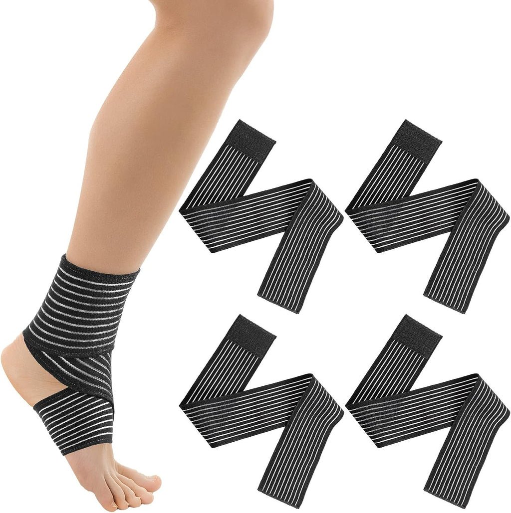 Syhood Compression Bandage Wraps for Leg, Elastic Calf Compression Sleeve Ankle Support, Adjustable Plus Size for Men and Women Stabilising Ligament, Joint Pain, Sports(4 Pieces,28 Inches)
