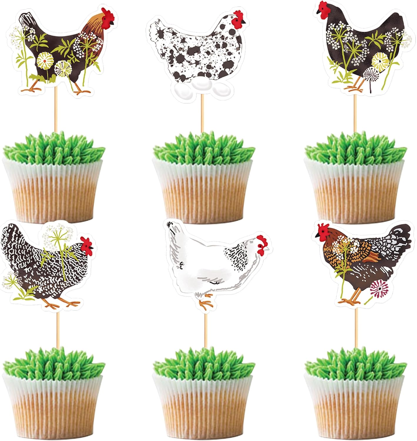 36Pcs Cute Chicken Hen Cupcake Toppers Egg Hatching Hens Cupcake Picks for Mother Hen Theme Birthday Party Chicken Farm Animals Baby Shower Girls Boys Birthday Party Cupcake Decorations