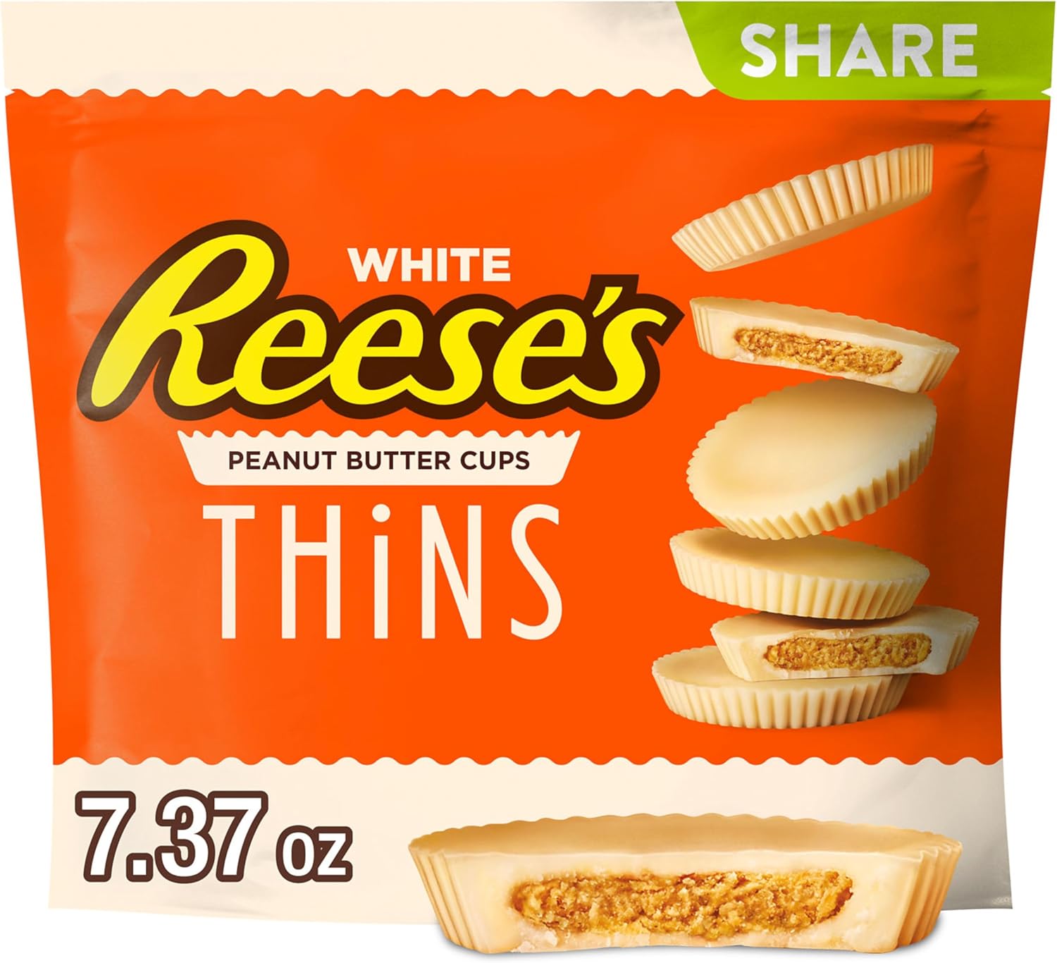 REESE'S THiNS White Creme Peanut Butter Cups, Candy Share Pack, 7.37 oz