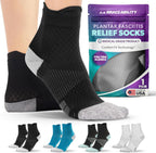 BraceAbility Plantar Fasciitis Socks - Ankle Compression Socks for Foot Pain Relief, Heel Spurs, Achilles Tendonitis, Full-Toe Arch Support Sleeve Socks for Women and Men (1 Pair - L Black)