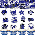 48pcs Edible 2026 Graduation Cupcake Toppers Wafer Paper Blue Class of 2026 Cake Decorations Edible Congrats Grad Cupcake Picks for 2026 Graduation Theme Party Cake Supplies