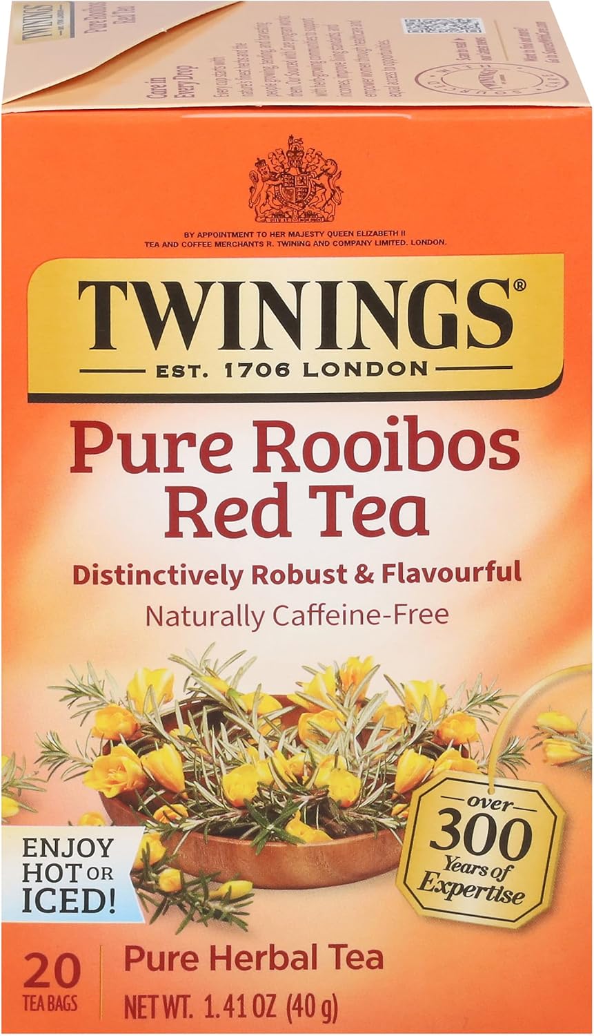 Twinings Pure Rooibos Red Herbal Tea Individually Wrapped Bags, 20 Count (Pack of 1), Sweet with Uplifting Aroma, Naturally Caffeine-Free, Enjoy Hot or Iced, 20 Teabags