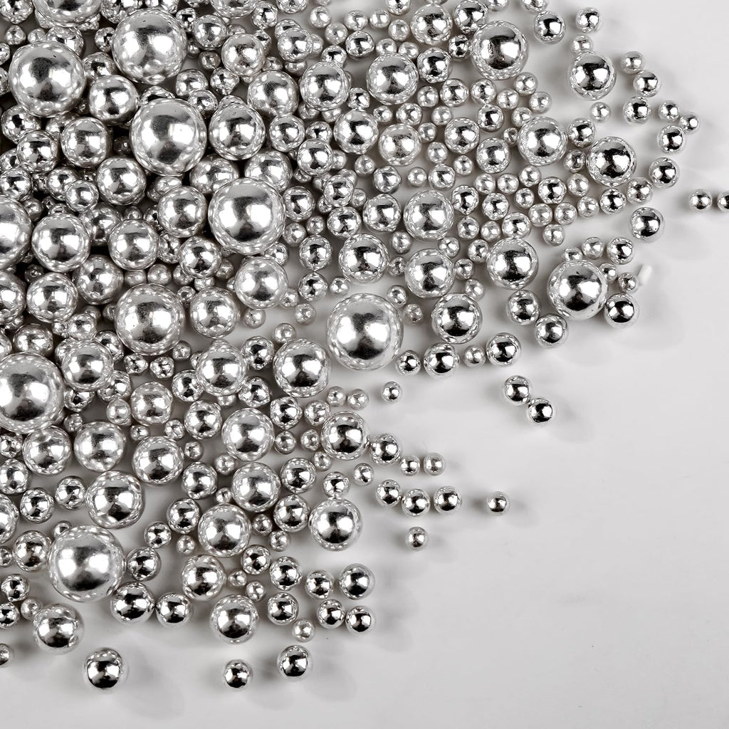 Edible Silver Pearl Sugar Sprinkles, Silver Pearls for Cake Decorating, Mix Size, 180g/6.35oz, Cake Decorations, Cupcake Toppers, Cookie Decoration, Easter Wedding Party Supplies