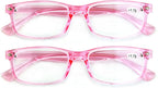 2 Pairs Casual Rectangular Reading Glasses - Stylish Simple Readers Magnification Transparent Blue Red Clear