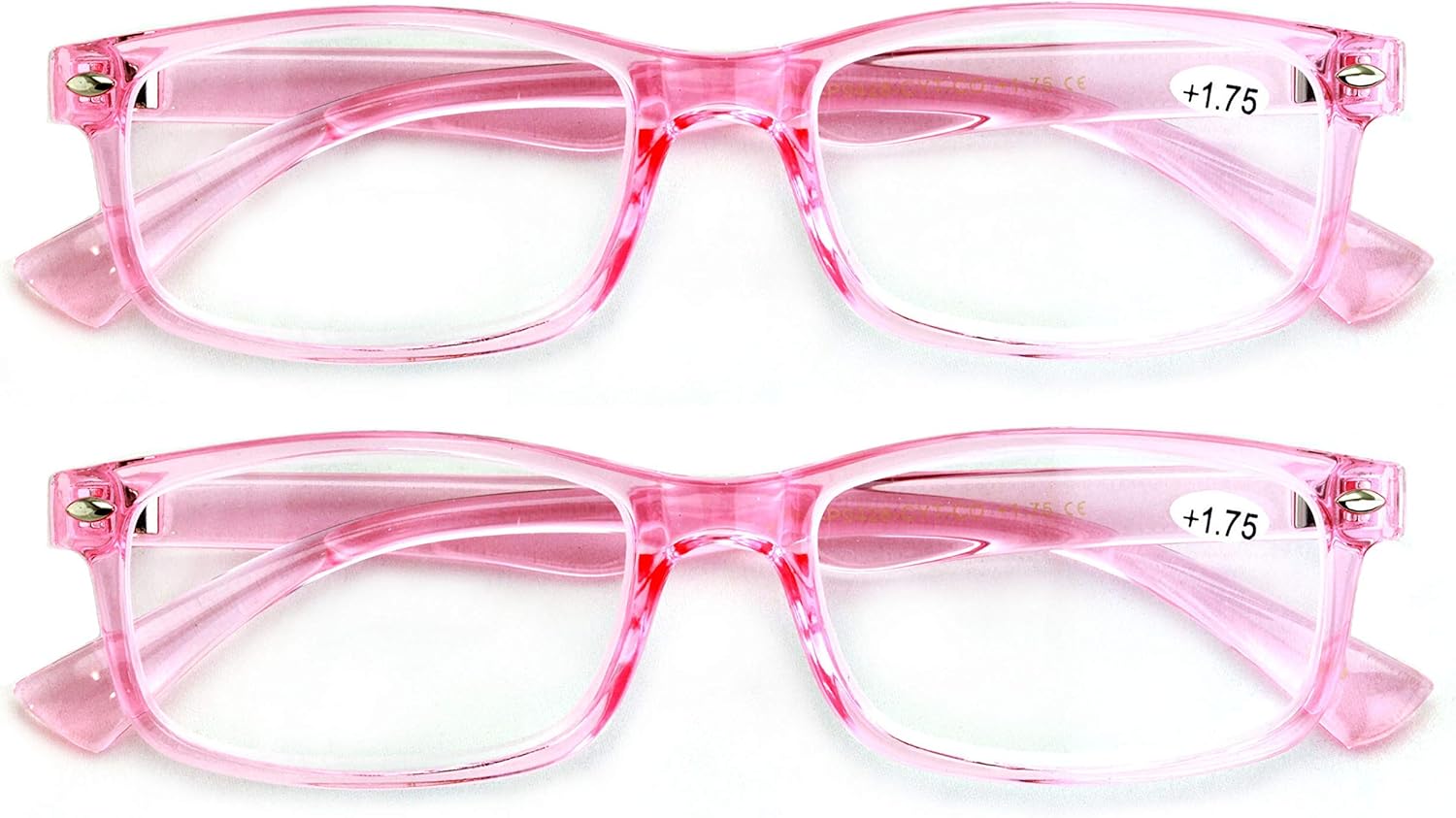 2 Pairs Casual Rectangular Reading Glasses - Stylish Simple Readers Magnification Transparent Blue Red Clear
